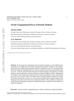 PDF Document Cover - On the Computational Power of Particle Methods: Turing Completeness Analysis