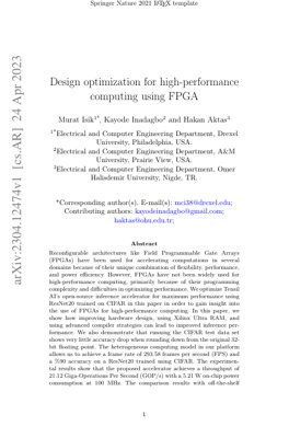 PDF Document Cover - Design Optimization for High-Performance Computing Using FPGA: A Springer Nature Paper Analysis
